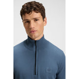 BOSS Orange Logo-Patch Cotton And Cashmere Zip-Neck Sweater In Blue