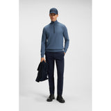 BOSS Orange Logo-Patch Cotton And Cashmere Zip-Neck Sweater In Blue