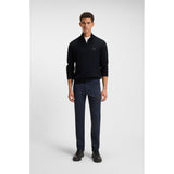 BOSS Orange Logo-Patch Cotton And Cashmere Zip-Neck Sweater In Dark Blue