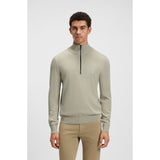 BOSS Orange Logo-Patch Cotton And Cashmere Zip-Neck Sweater In Natural