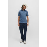 BOSS Orange Logo-Patch Slim-Fit Stretch Cotton Polo Shirt In Blue