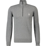 BOSS Orange Logo Patch Zip-Neck Cotton And Cashmere Sweater In Light Grey