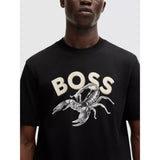 BOSS Orange Scorpion Logo Regular Fit Cotton Crew Neck T-Shirt In Black