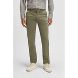 BOSS Orange Slim-Fit Stretch  Cotton Satin Trousers In Olive Green