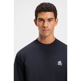BOSS Orange Slub-Cotton T-Shirt With Rear Graphic Print In Dark Blue