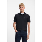 BOSS Orange Stretch Cotton Slim Fit Polo Shirt With Logo Patch In Dark Blue