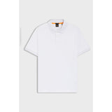 BOSS Orange Stretch Cotton Slim Fit Polo Shirt With Logo Patch In White