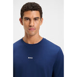 BOSS Orange Stretch-Cotton T-Shirt With Logo Print In Dark Blue