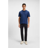 BOSS Orange Stretch-Cotton T-Shirt With Logo Print In Dark Blue