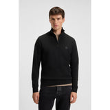 BOSS Orange Terry Cotton Zip-Neck Sweatshirt With Logo Patch In Black