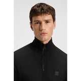 BOSS Orange Terry Cotton Zip-Neck Sweatshirt With Logo Patch In Black