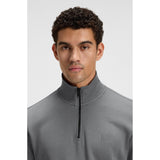 BOSS Orange Terry Zip-Neck Cotton Sweatshirt With Logo Patch In Grey