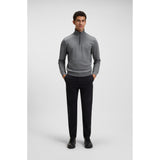 BOSS Orange Terry Zip-Neck Cotton Sweatshirt With Logo Patch In Grey