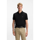 BOSS Orange Zip-Neck Slim-Fit Stretch Cotton Polo Shirt In Black