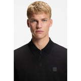 BOSS Orange Zip-Neck Slim-Fit Stretch Cotton Polo Shirt In Black