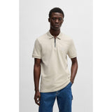 BOSS Orange Zip-Neck Slim Fit Stretch Cotton Polo Shirt In Light Beige