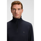 BOSS Orange Zip-Neck Sweatshirt In Cotton Terry With Logo Patch In Dark Blue