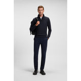 BOSS Orange Zip-Neck Sweatshirt In Cotton Terry With Logo Patch In Dark Blue