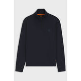 BOSS Orange Zip-Neck Sweatshirt In Cotton Terry With Logo Patch In Dark Blue