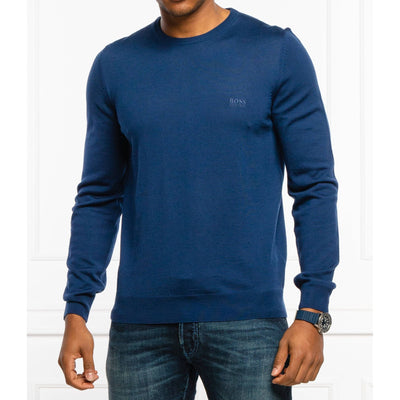 BOSS Regular-Fit Wool Sweater With Embroidered Logo In Blue
