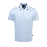 BOSS Slim Fit Cotton Polo Shirt With Striped Collar In Light Blue