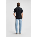 BOSS Striped-Collar Slim-Fit Cotton Polo Shirt With Logo In Dark Blue