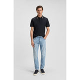 BOSS Striped-Collar Slim-Fit Cotton Polo Shirt With Logo In Dark Blue