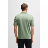 BOSS Striped Collar Slim-Fit Cotton Polo Shirt With Logo In Medium Green