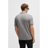 BOSS Striped-Collar Slim-Fit In Cotton Polo Shirt With Logo In Silver