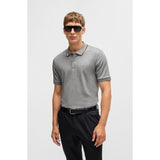 BOSS Striped-Collar Slim-Fit In Cotton Polo Shirt With Logo In Silver
