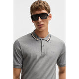 BOSS Striped-Collar Slim-Fit In Cotton Polo Shirt With Logo In Silver