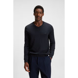 BOSS V-Neck Wool Sweater With Embroidered Logo In Dark Blue