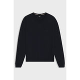 BOSS V-Neck Wool Sweater With Embroidered Logo In Dark Blue