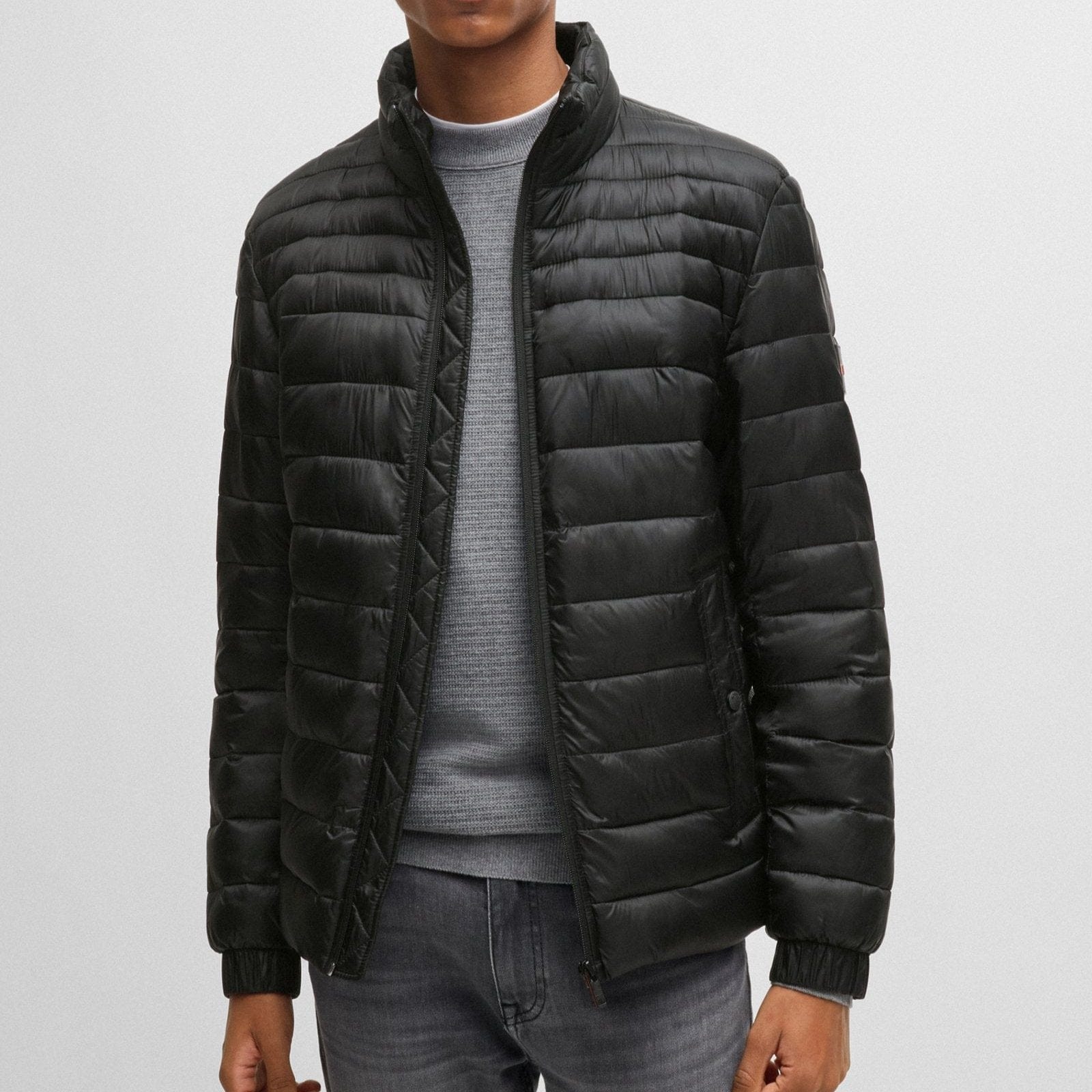 Hugo Boss Water Repellent Padded Jacket With Logo Badge In Black