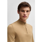 BOSS Zip-Neck Virgin Wool Sweater In Beige