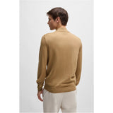 BOSS Zip-Neck Virgin Wool Sweater In Beige