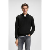 BOSS Zip-Neck Wool Sweater In Black