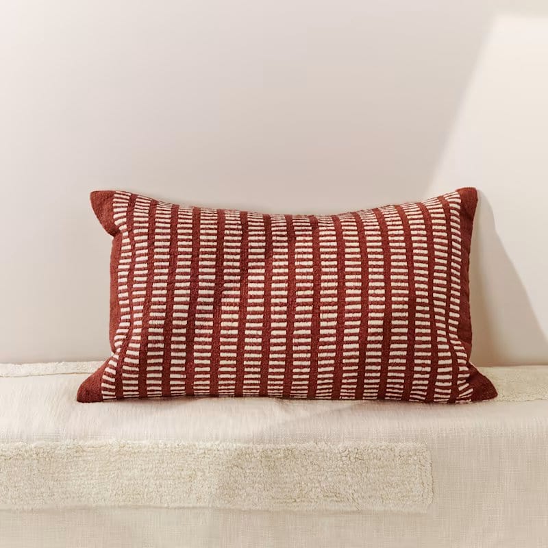 Inside Story Block Stripe Woven Cushion in Red