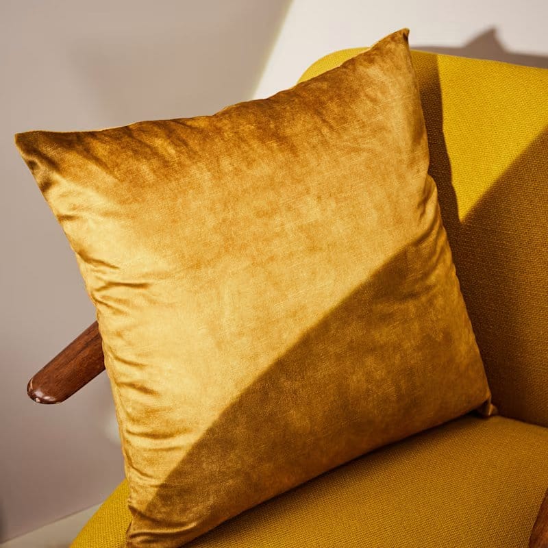 Inside Story Distressed Velvet Cushion in Ochre