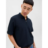 Jack & Jones Eaustin Zip Polo In Navy Blazer