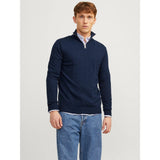 Jack & Jones Emil Plain Knit Quarter Zip In Navy Blazer