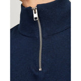 Jack & Jones Emil Plain Knit Quarter Zip In Navy Blazer