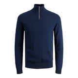 Jack & Jones Emil Plain Knit Quarter Zip In Navy Blazer