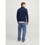 Jack & Jones Emil Plain Knit Quarter Zip In Navy Blazer