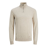 Jack & Jones Emil Plain Knit Quarter Zip In Oatmeal