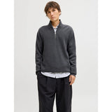 Jack & Jones Plain Knit Quarter Zip In Dark Grey Melange
