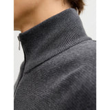Jack & Jones Plain Knit Quarter Zip In Dark Grey Melange