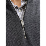 Jack & Jones Plain Knit Quarter Zip In Dark Grey Melange
