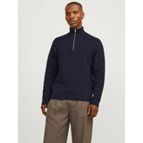 Jack & Jones Plain Knit Quarter Zip In Night Sky