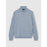 Reiss Blackhall Merino Wool Half-Zip Funnel Neck Jumper In Soft Blue Melange